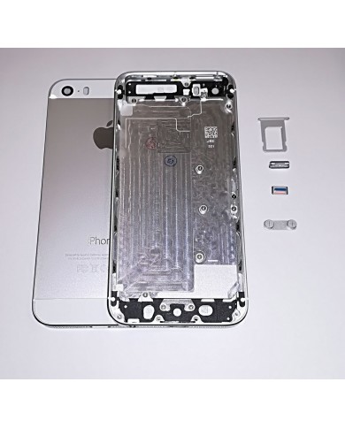 BACK COVER SCOCCA POSTERIORE TELAIO P.SIM TASTI VETRINI IPHONE 5S SILVER BIANCO