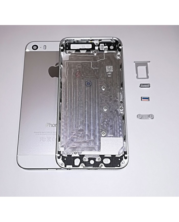BACK COVER SCOCCA POSTERIORE TELAIO P.SIM TASTI VETRINI IPHONE 5S SILVER BIANCO