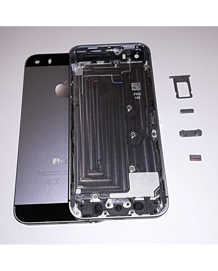BACK COVER SCOCCA POSTERIORE TELAIO P.SIM TASTI VETRINI IPHONE 5S SILVER NERO