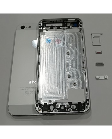 BACK COVER SCOCCA POSTERIORE TELAIO P.SIM TASTI VETRINI IPHONE 5 SILVER BIANCO