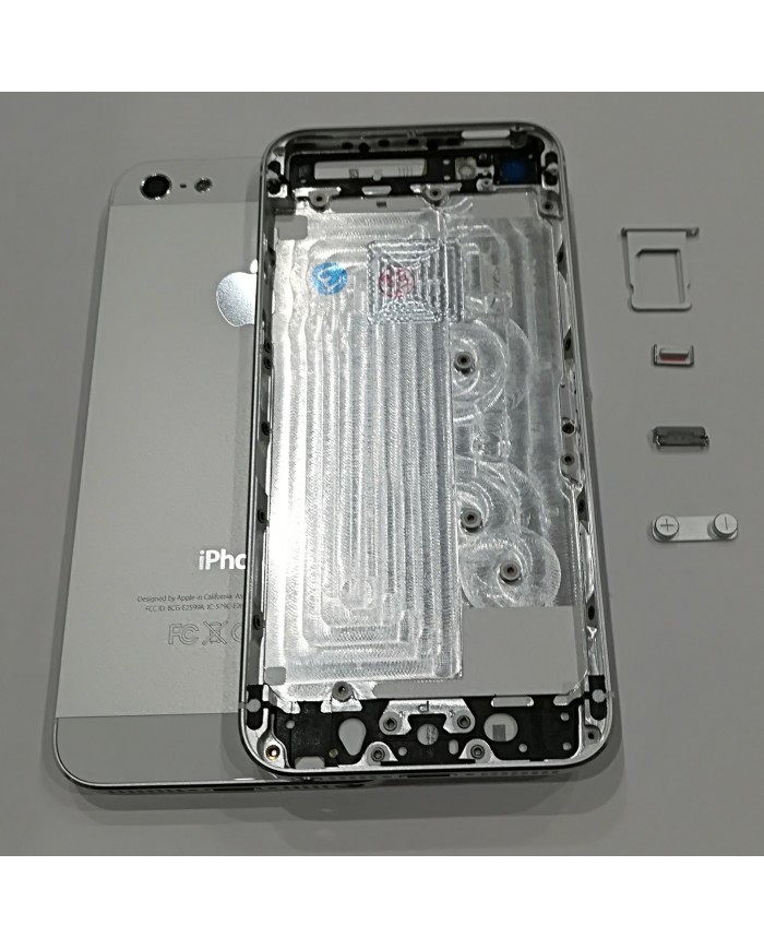 BACK COVER SCOCCA POSTERIORE TELAIO P.SIM TASTI VETRINI IPHONE 5 SILVER BIANCO