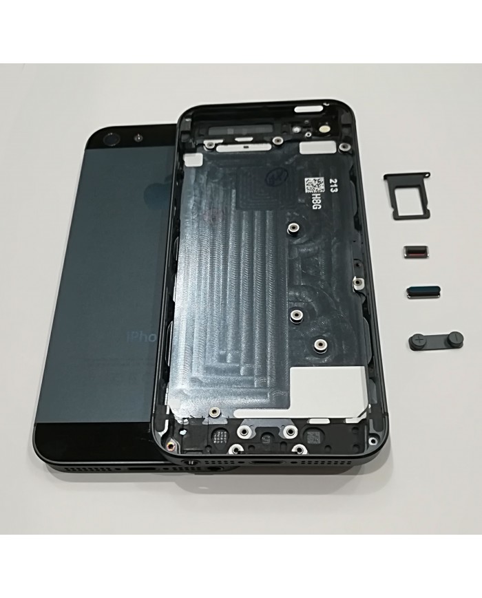 BACK COVER SCOCCA POSTERIORE TELAIO P.SIM TASTI VETRINI IPHONE 5 SILVER NERO