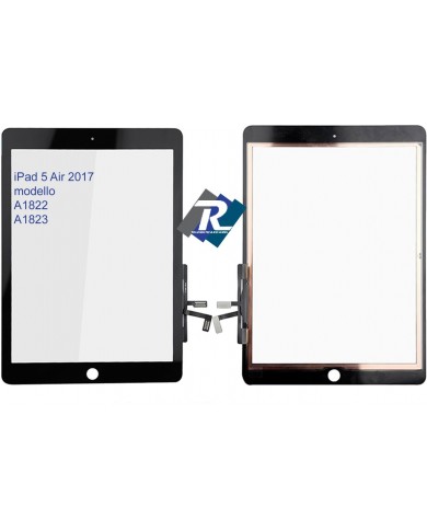 TOUCH SCREEN VETRO PER iPad 5 Air 2017 A1822 A1823 Nero No tasto Home + Adesivi