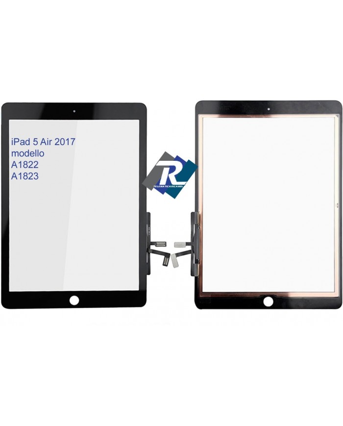 TOUCH SCREEN VETRO PER iPad 5 Air 2017 A1822 A1823 Nero No tasto Home + Adesivi