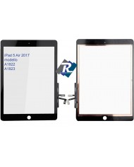 TOUCH SCREEN VETRO PER iPad 5 Air 2017 A1822 A1823 Nero No tasto Home + Adesivi