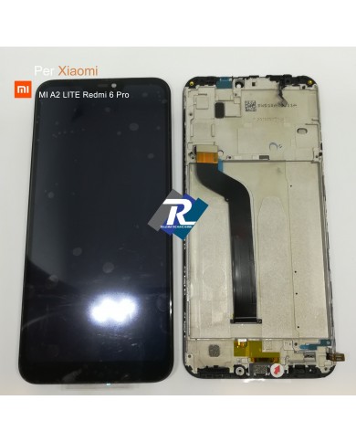 TOUCH SCREEN VETRO LCD DISPLAY PER XIAOMI MI A2 LITE Redmi 6 Pro NERO + FRAME