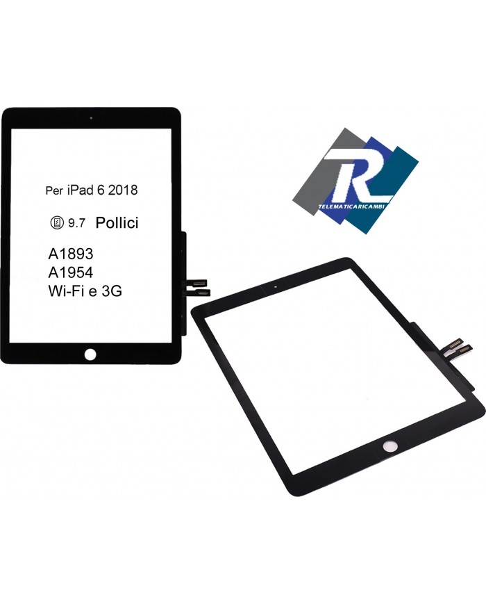 TOUCH SCREEN iPad 6 2018 Wi-Fi 3G A1893 A1954 NERO NO TASTO HOME + ADESIVI