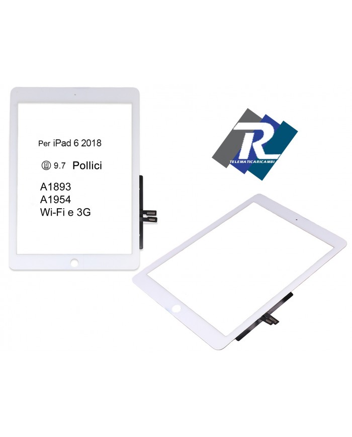 TOUCH SCREEN iPad 6 2018 Wi-Fi 3G A1893 A1954 BIANCO NO TASTO HOME + ADESIVI