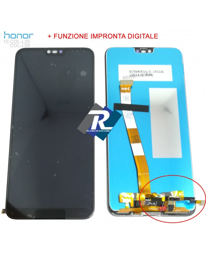 TOUCH LCD DISPLAY HUAWEI Honor 10 COL-L29 L09 Nero + FINGERPRINT Impronta Digitale