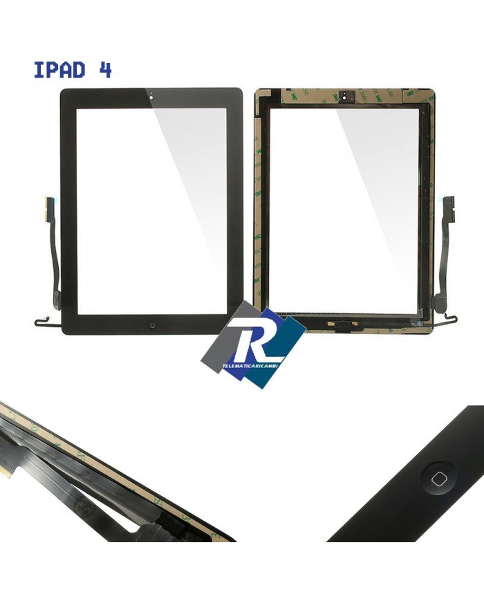 TOUCH SCREEN vetro per Apple iPad 4 Nero A1458 A1459 A1460 + Tasto home adesivi
