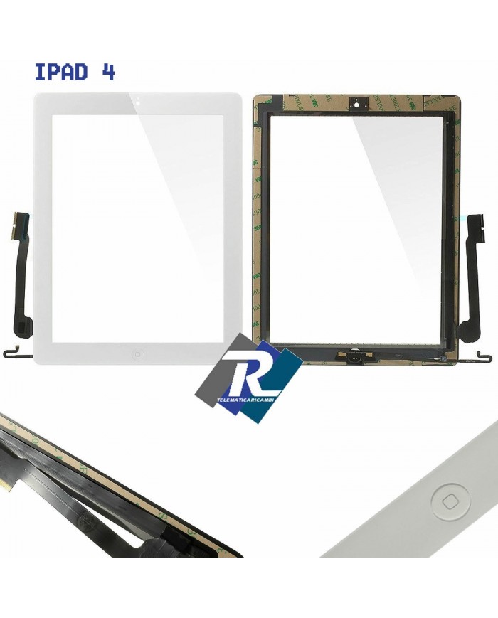 TOUCH SCREEN vetro per Apple iPad 4 Nero A1458 A1459 A1460 + Tasto home adesivi