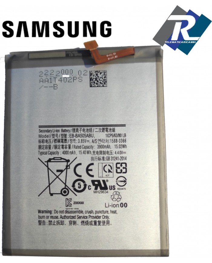 BATTERIA SAMSUNG GALAXY A30s (SM-A307) A50 (SM-A505) A20 EB-BA505 Sost.originale