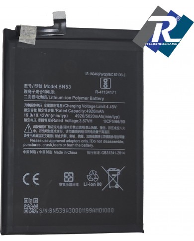 BATTERIA BN53 PER XIAOMI REDMI NOTE 9 PRO - PRO MAX M2003J6 M2003J6B2G 5020 mAh