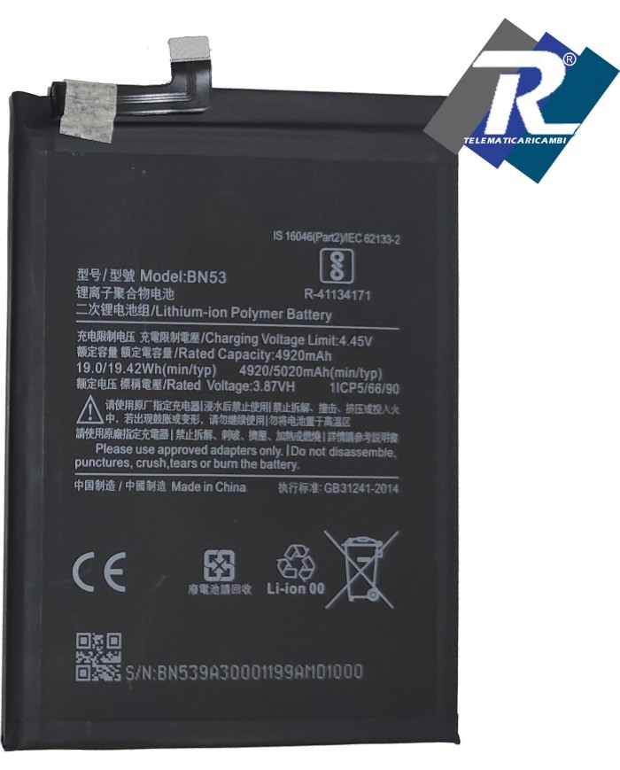 BATTERIA BN53 PER XIAOMI REDMI NOTE 9 PRO - PRO MAX M2003J6 M2003J6B2G 5020 mAh