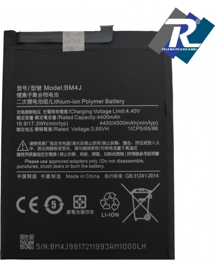 BATTERIA BM4J XIAOMI REDMI NOTE 8 PRO M1906G7G 4500 mAh Sostituisce Originale