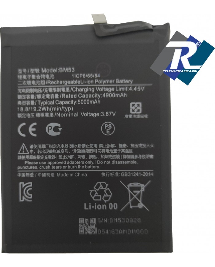 BATTERIA BM53 PER XIAOMI Mi 10T /10T Pro REDMI K30S 5000 mAh Sostitui. ORIGINALE