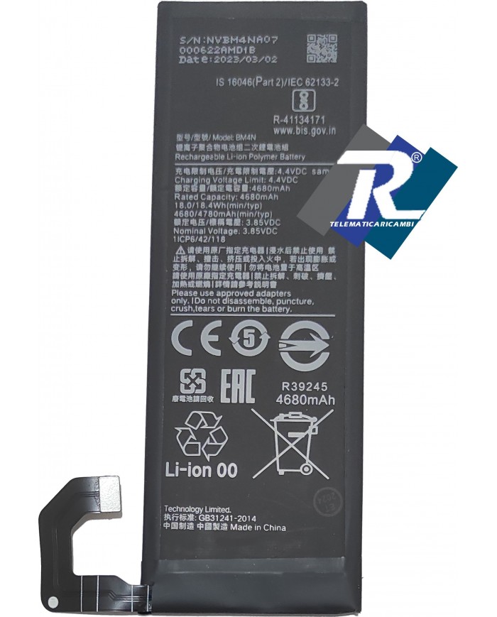 BATTERIA BM4N PER XIAOMI Mi 10 M2001J2G M2001J2I 4680 mAh SOSTITUISCE ORIGINALE