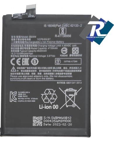 BATTERIA BM4W PER XIAOMI Mi 10T LITE 5G M2007J17G 4820 mAh SOSTITUISCE ORIGINALE