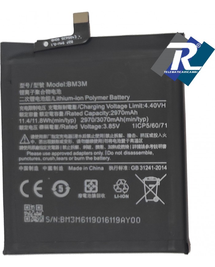 BATTERIA BM3M PER XIAOMI MI 9 SE 9SE M1903F2G 3070 mAh SOSTITUISCE ORIGINALE