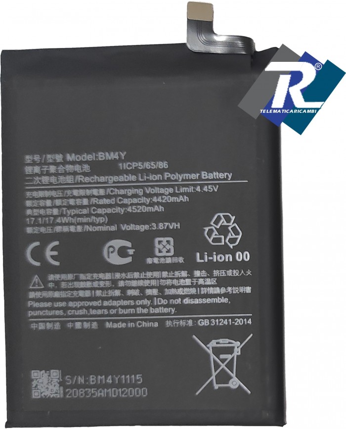 BATTERIA BM4Y PER XIAOMI POCO F3 REDMI K40 - PRO+ PLUS 4520 mAh Sost. ORIGINALE