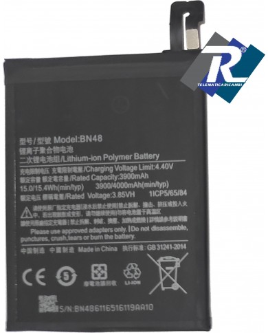 BATTERIA BN48 PER XIAOMI REDMI NOTE 6 PRO M1806E7TH M1806E7TG 4000 mAh