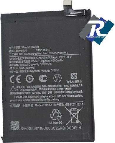 BATTERIA BN59 PER XIAOMI REDMI NOTE 10 - NOTE 10S 5000 mAh SOSTITUISCE ORIGINALE