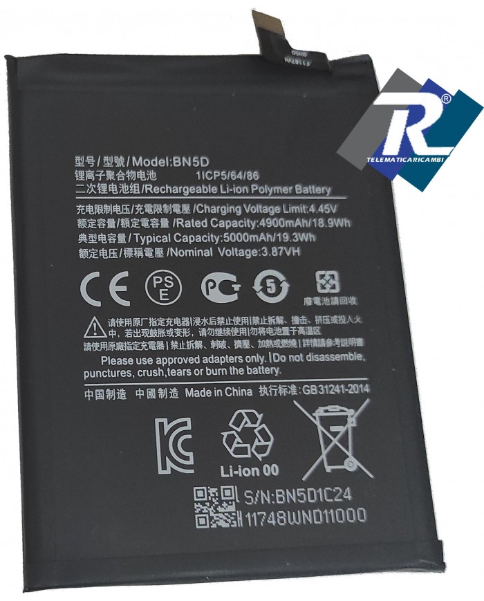 BATTERIA BN5D PER XIAOMI REDMI NOTE 11 11S - POCO M4 PRO 5000 mAh SOST ORIGINALE