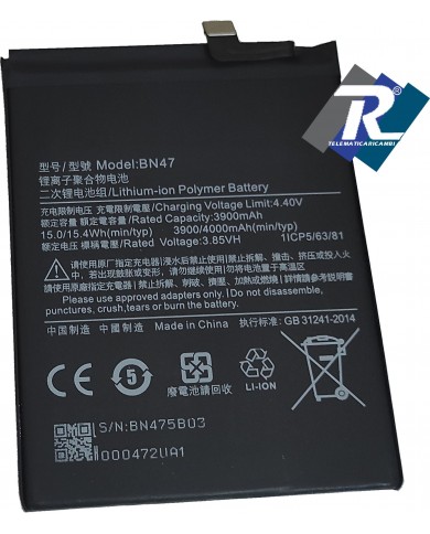 BATTERIA BN47 PER XIAOMI MI A2 LITE REDMI 6 PRO M1805D1SG 4000mAh SOST ORIGINALE