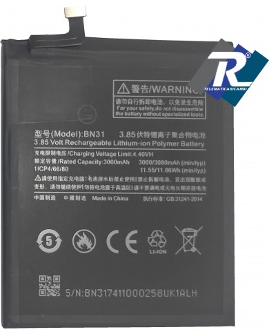 BATTERIA BN31 PER XIAOMI MI A1 Mi 5X REDMI S2 - Redmi NOTE 5A 3080 mAh
