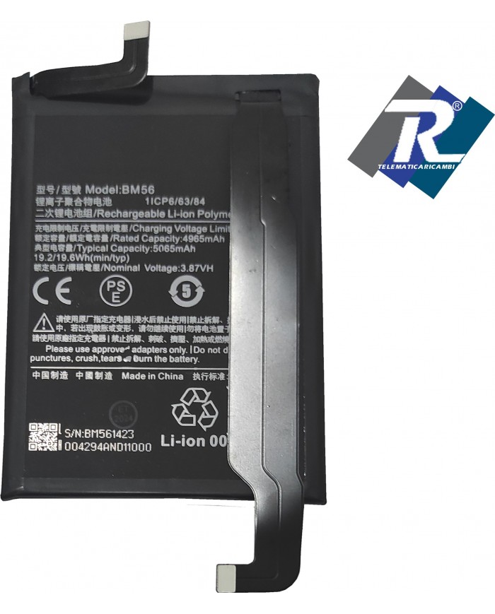 BATTERIA BM56 PER XIAOMI POCO F3 GT - K40 5G 5065 mAh SOSTITUISCE ORIGINALE