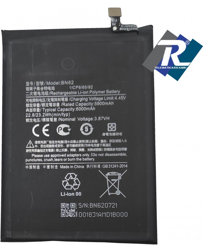 BATTERIA BN62 PER XIAOMI REDMI 9 M2004J19 - 9T M2010J19SY - POCO M3 M2010J19CG T