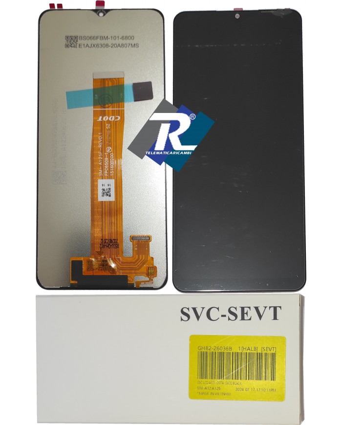 DISPLAY LCD SAMSUNG A12 SM-A125F TOUCH NERO PARI ORIGINALE SERVICE PACK CDOT R01