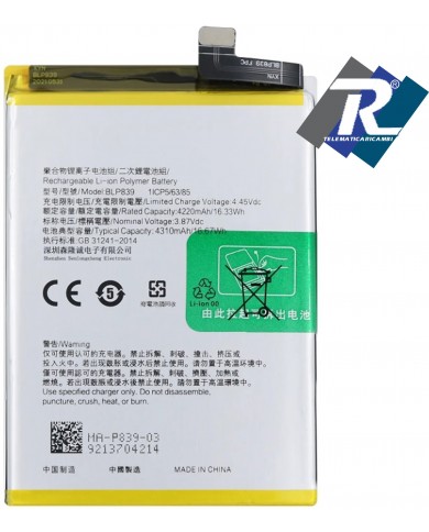 BATTERIA BLP839 PER OPPO A95 A94 5G F19 PRO+ RENO 6Z 5Z SOSTITUISCE ORIGINALE