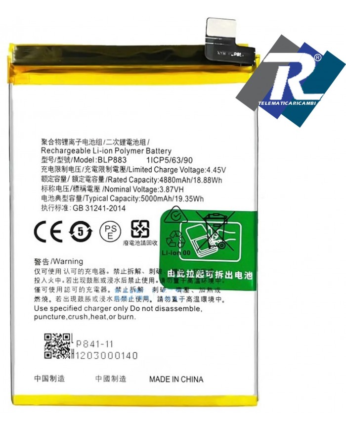 BATTERIA BLP883 PER OPPO REALME 9 4G RMX3521 - 8S 5G RMX3381 PARI ORIGINALE