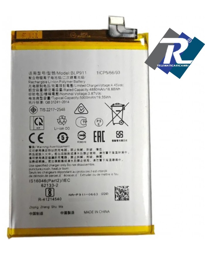 BATTERIA BLP911 1ICP5-66-93 PER OPPO REALME 9i RMX3491 5000mAh PARI ORIGINALE