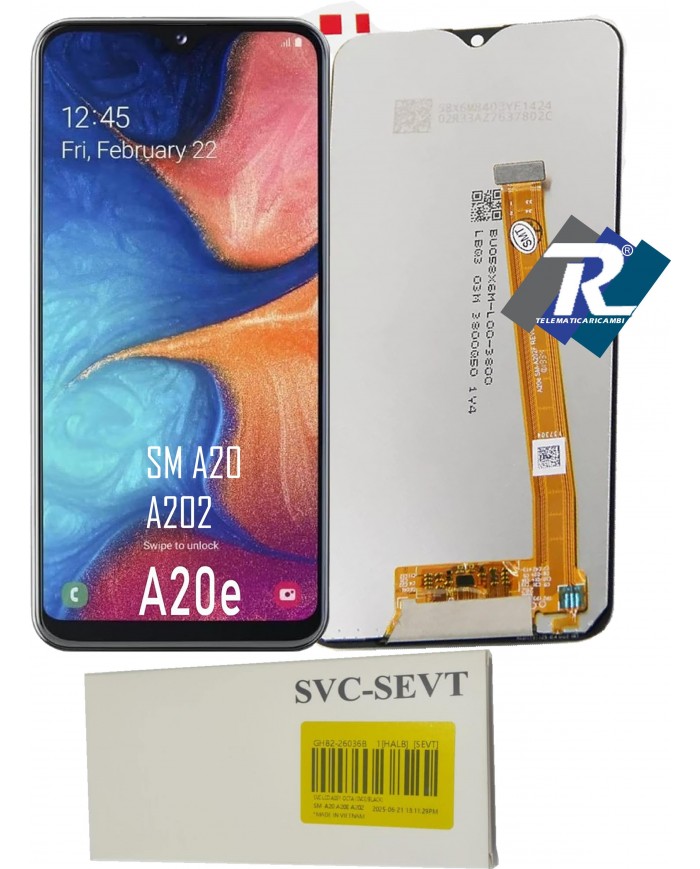 DISPLAY LCD SAMSUNG SM A20 - A20E/F A202 PARI ORIGINALE SERVICE PACK OLED NERO