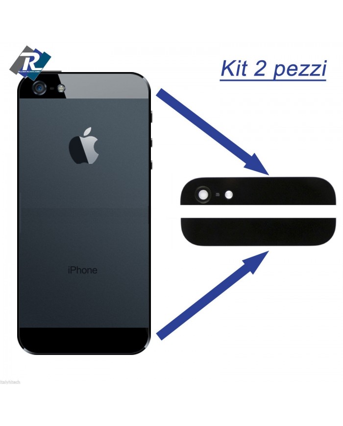 SET KIT COPPIA 2 VETRI VETRINI PER BACK COVER POSTERIORE IPHONE 5 5G NERO