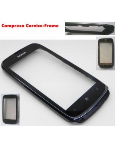 TOUCH SCREEN DISPLAY VETRO VETRINO PER NOKIA LUMIA 610 NERO + CORNICE FRAME