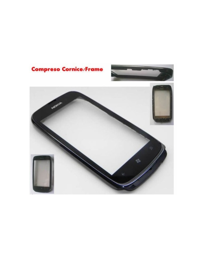 TOUCH SCREEN DISPLAY VETRO VETRINO PER NOKIA LUMIA 610 NERO + CORNICE FRAME