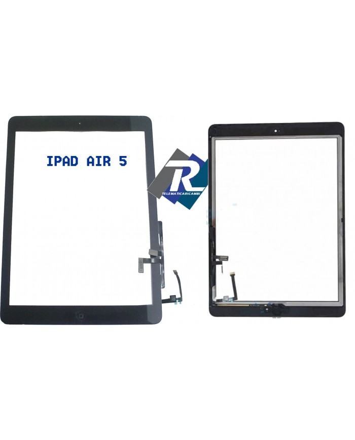 TOUCH SCREEN VETRO PER IPAD 5 AIR NERO A1474 A1475 A1476 + TASTO HOME + ADESIVI