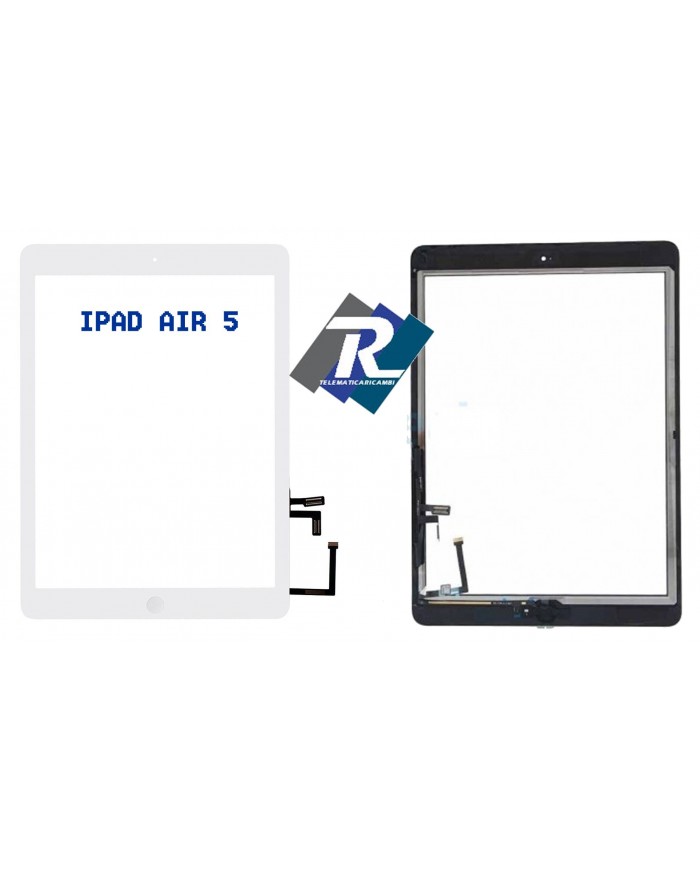 TOUCH SCREEN VETRO PER IPAD 5 AIR BIANCO A1474 A1475 A1476 + TASTO HOME + ADESIVI